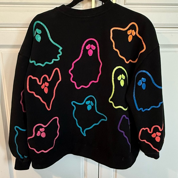 QUEEN OF SPARKLES Black Sweatshirt with Colorful Ghosts - Picture 3 of 3